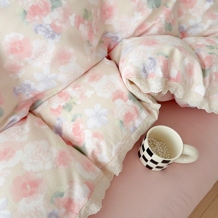 91家纺网 家纺一手货源 找家纺 于果 2025新款全棉双层纱花边款 潮汐月影