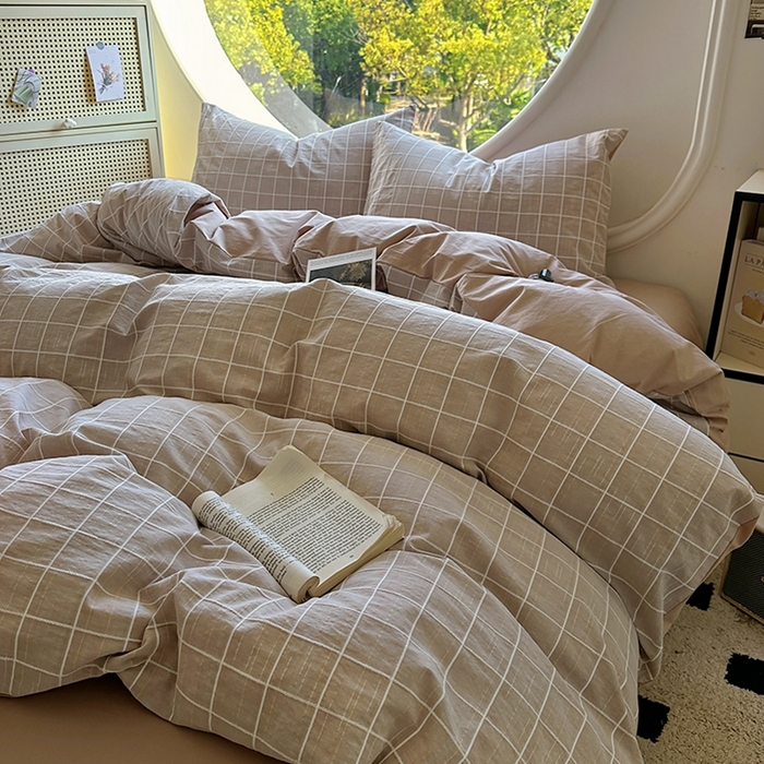 91家纺网 家纺一手货源 找家纺 田野 2025新款全棉水洗棉提花锦绣系列四件套 锦绣-卡其