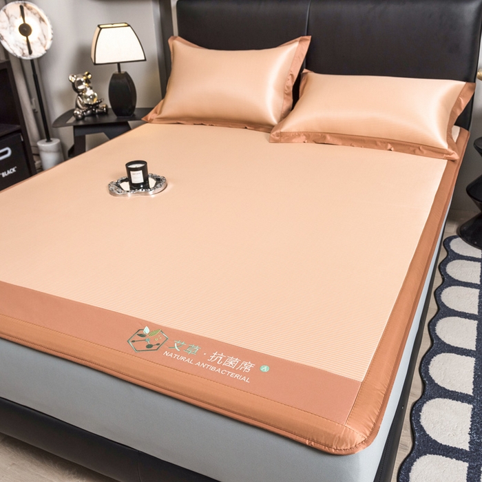 91家纺网 家纺一手货源 找家纺 全季家居 2025新款5A加厚加密艾草碳光席冰丝席 床笠-奶咖