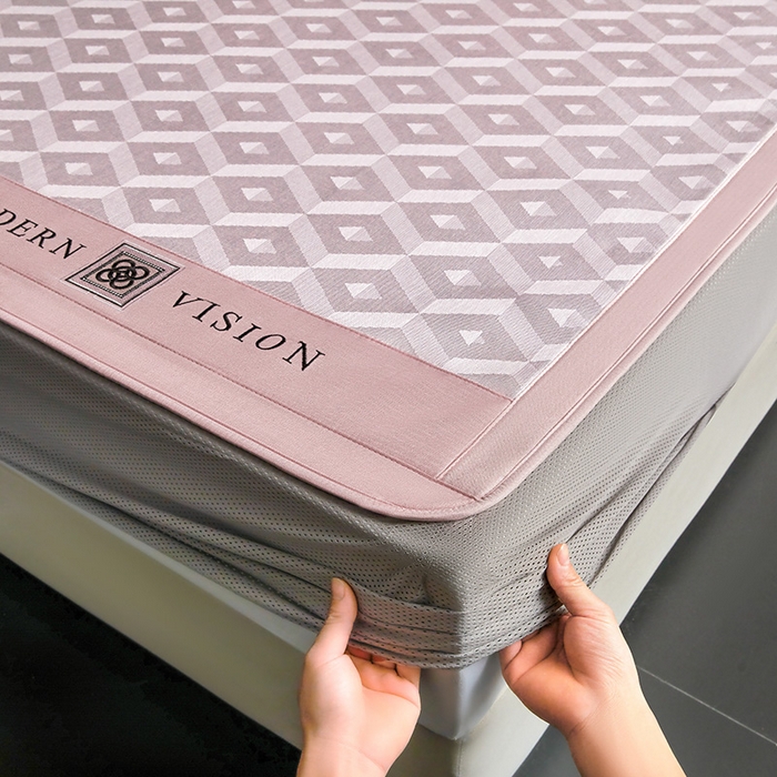 91家纺网 家纺一手货源 找家纺 全季家居 2025新款5A抗菌3D立体冰柔凉感冰丝席 格调-淡粉 床笠款