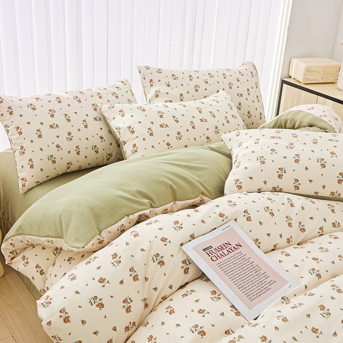 91家纺网 家纺一手货源 找家纺 蕾诺家纺 2025新款直播新款A类有氧提花云纱棉圆角吊边工艺四件套学生三件套 绿茵