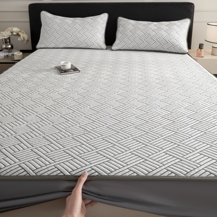 91家纺网 家纺一手货源 找家纺 2025新款韩国外贸爆款加厚PE中分子凉感豆豆软席 时空灰-床笠款