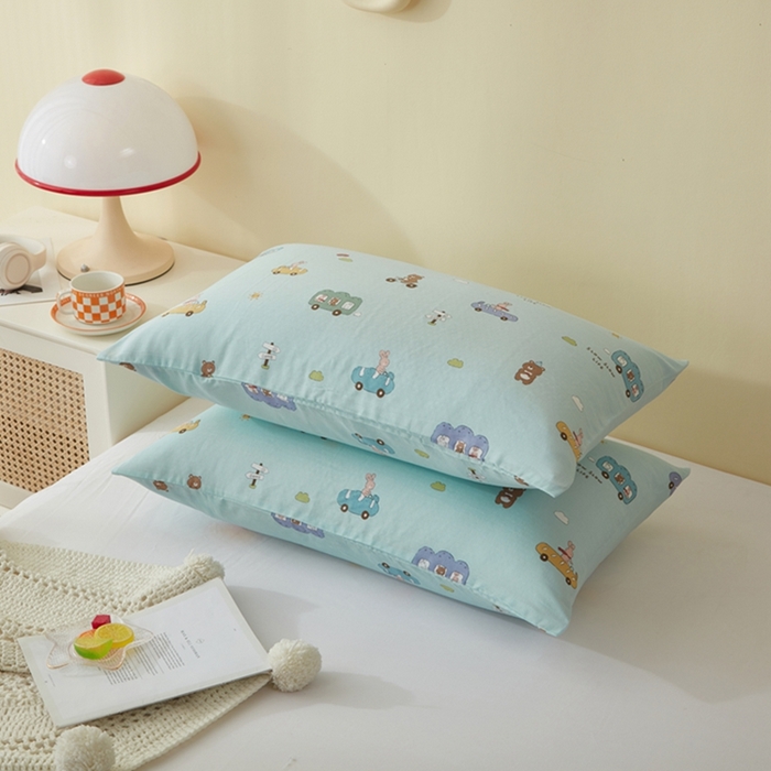 91家纺网 家纺一手货源 找家纺 2025款A类母婴级全棉双层纱枕套_4032 巴士车绿