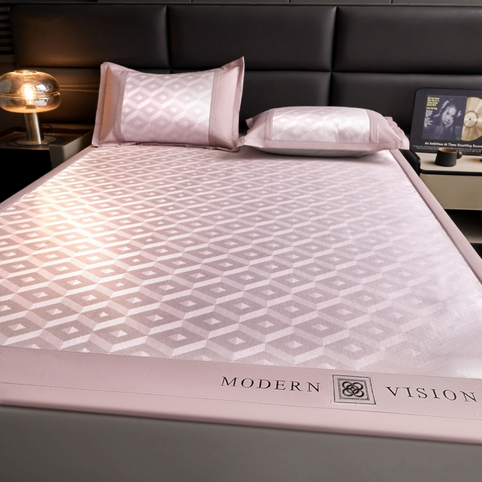 91家纺网 家纺一手货源 找家纺 全季家居 2025新款5A抗菌3D立体冰柔凉感冰丝席 格调-淡粉 床席款