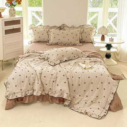 91家纺网 家纺一手货源 找家纺 （总）仟网汇 2025新款赫本针织双层纱夏被夏凉被空调被床盖四件套单夏被单床盖单品