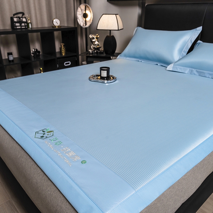 91家纺网 家纺一手货源 找家纺 全季家居 2025新款5A加厚加密艾草碳光席冰丝席 床席-雾蓝