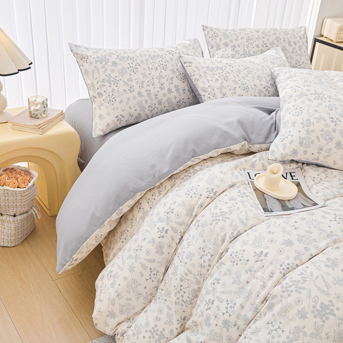 91家纺网 家纺一手货源 找家纺 蕾诺家纺 2025新款直播新款A类有氧提花云纱棉圆角吊边工艺四件套学生三件套 墨染芳华