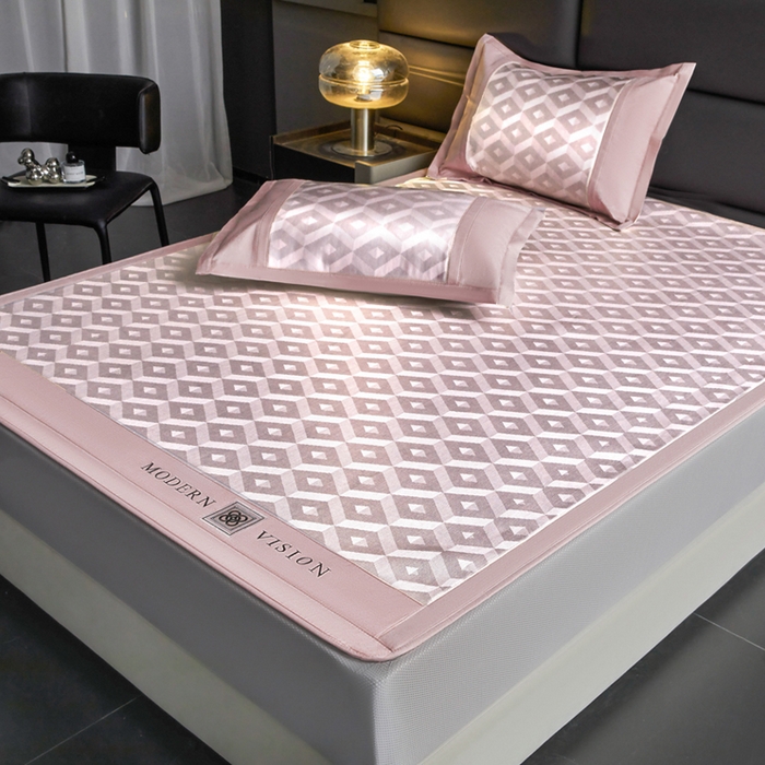 91家纺网 家纺一手货源 找家纺 全季家居 2025新款5A抗菌3D立体冰柔凉感冰丝席 格调-淡粉 床笠款