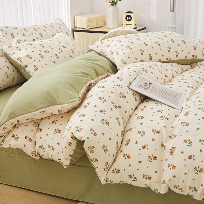 91家纺网 家纺一手货源 找家纺 蕾诺家纺 2025新款直播新款A类有氧提花云纱棉圆角吊边工艺四件套学生三件套 绿茵