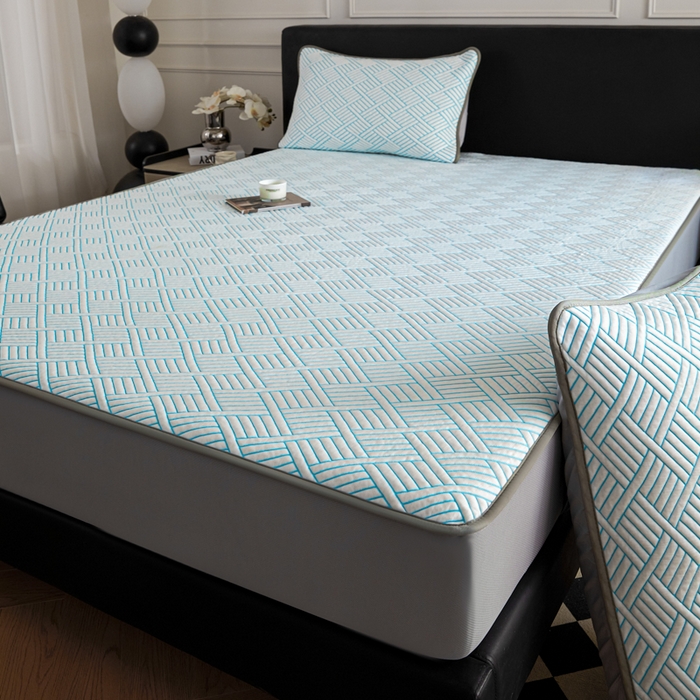 91家纺网 家纺一手货源 找家纺 2025新款韩国外贸爆款加厚PE中分子凉感豆豆软席 时空蓝-床笠款