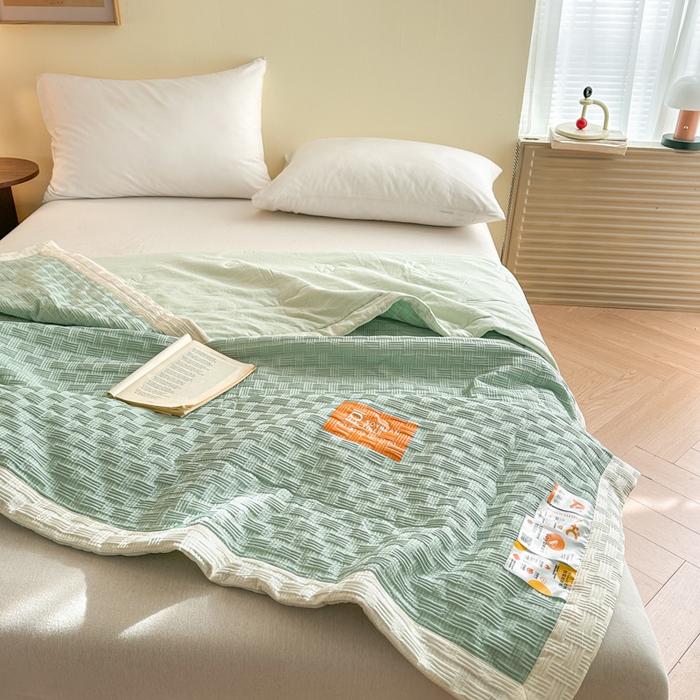 91家纺网 家纺一手货源 找家纺 雨洋家纺 2025新款亲肤华夫格大豆夏被 华夫格-绿