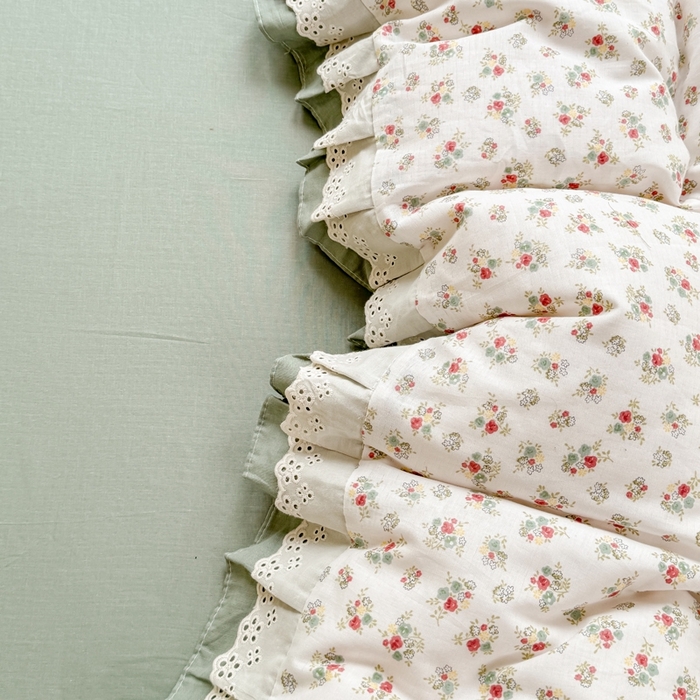 91家纺网 家纺一手货源 找家纺 晨晨家纺2025新款全棉双层花边双层纱四件套 花知晓