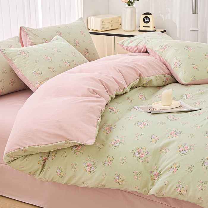 91家纺网 家纺一手货源 找家纺 蕾诺家纺 2025新款直播新款A类有氧提花云纱棉圆角吊边工艺四件套学生三件套 晴天