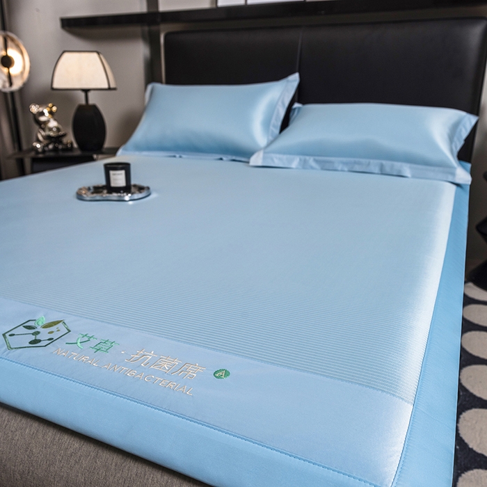 91家纺网 家纺一手货源 找家纺 全季家居 2025新款5A加厚加密艾草碳光席冰丝席 床席-雾蓝