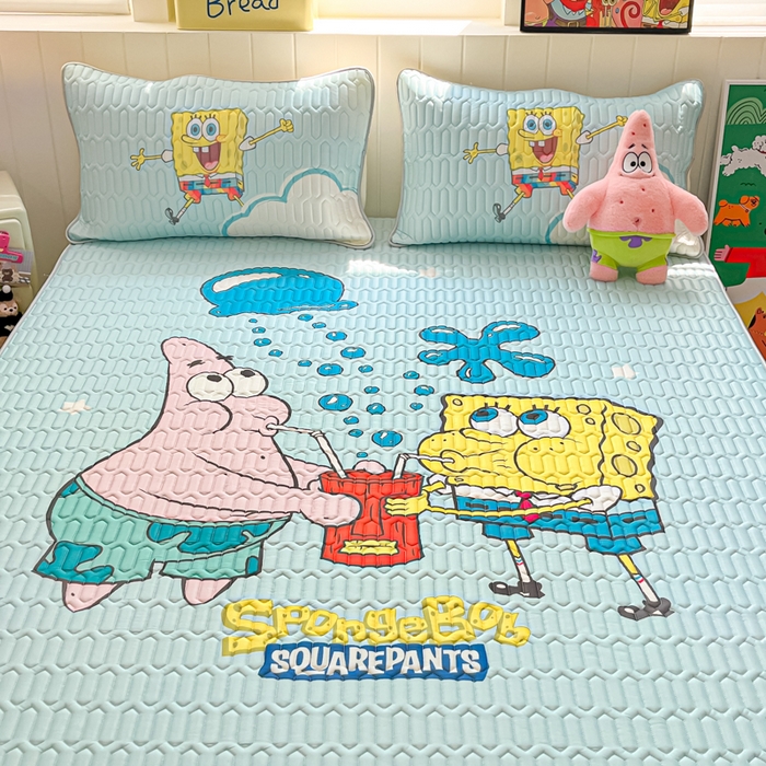 91家纺网 家纺一手货源 找家纺 金爱家 2025新款海绵宝宝乳胶凉席床席款凉席席子 床席款-+泡泡海绵宝宝