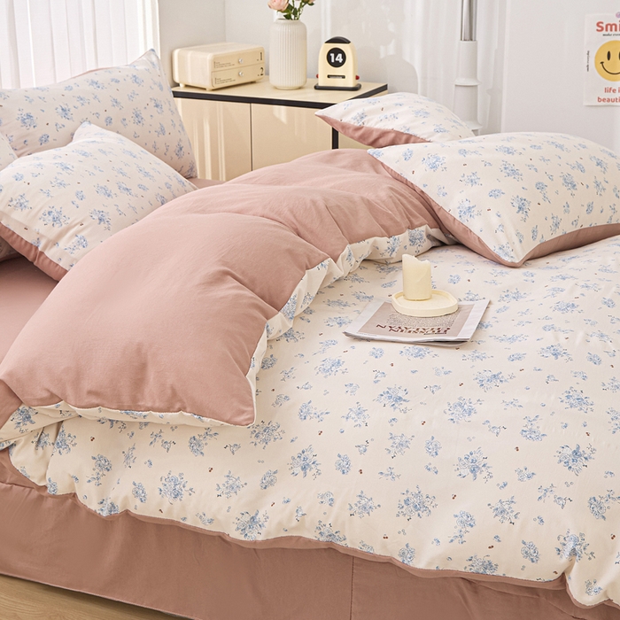 91家纺网 家纺一手货源 找家纺 蕾诺家纺 2025新款直播新款A类有氧提花云纱棉圆角吊边工艺四件套学生三件套 兰亭