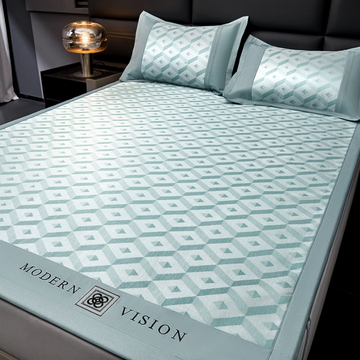 91家纺网 家纺一手货源 找家纺 全季家居 2025新款5A抗菌3D立体冰柔凉感冰丝席 格调-水绿 床席款