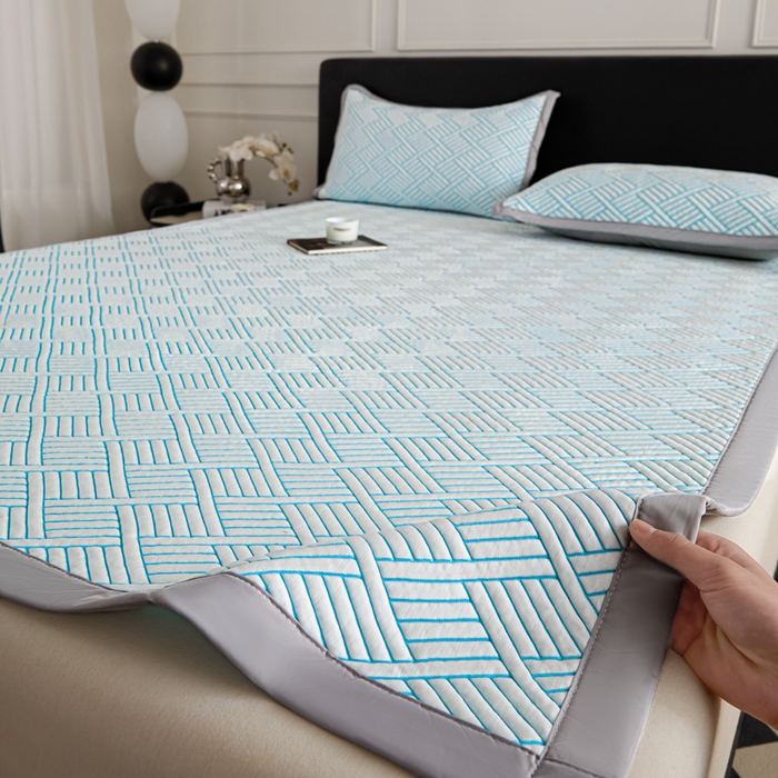 91家纺网 家纺一手货源 找家纺 2025新款韩国外贸爆款加厚PE中分子凉感豆豆软席 时空蓝-床席款