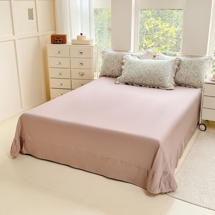 91家纺网 家纺一手货源 找家纺 晨晨家纺2025新款全棉双层花边双层纱四件套 浮生半日-绿