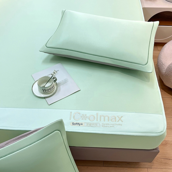 91家纺网 家纺一手货源 找家纺 全季家居 2025新款5A抗菌ICE系列凉感冰丝席 水绿 床笠款