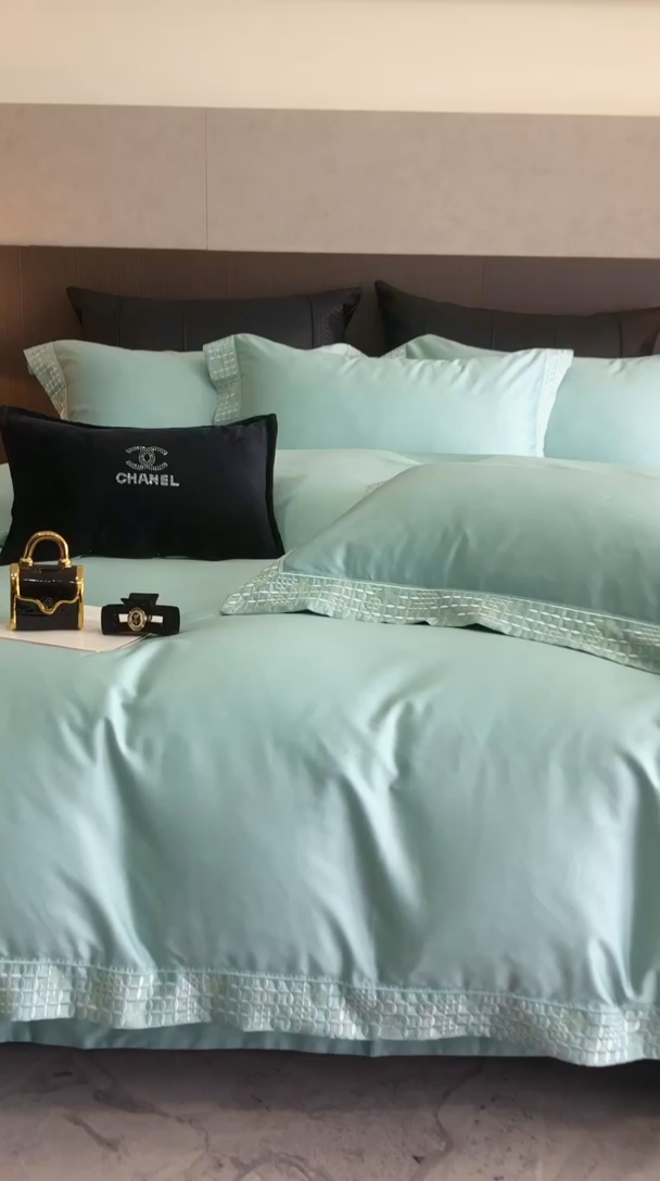 91家纺网 家纺一手货源 找家纺 保罗圣迪奥 2025新款简约款全棉长绒棉四件套—星阑 星阑-青石绿