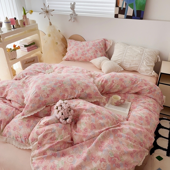 91家纺网 家纺一手货源 找家纺 于果 2025新款全棉双层纱花边款 花汀