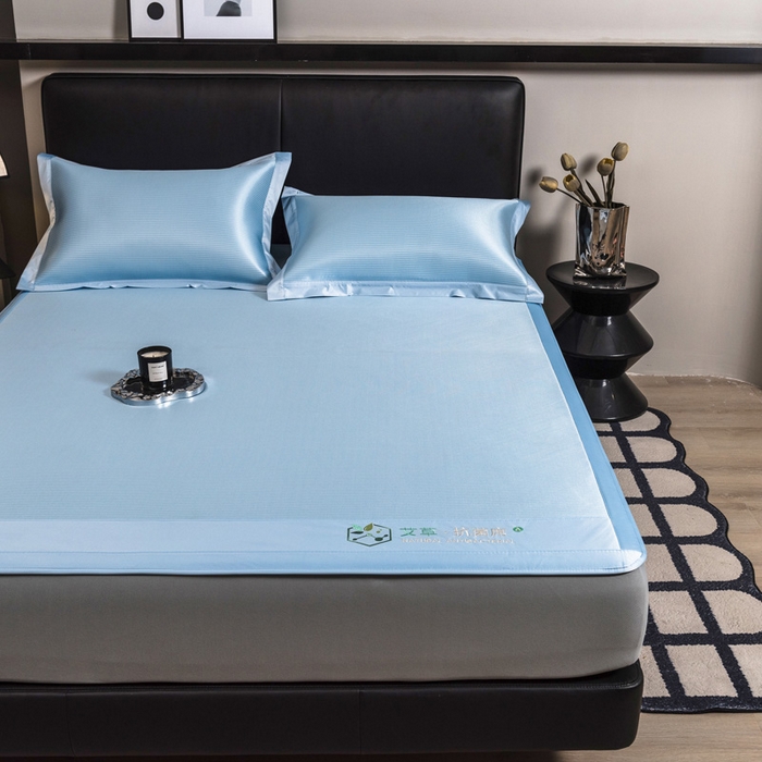 91家纺网 家纺一手货源 找家纺 全季家居 2025新款5A加厚加密艾草碳光席冰丝席 床笠-雾蓝