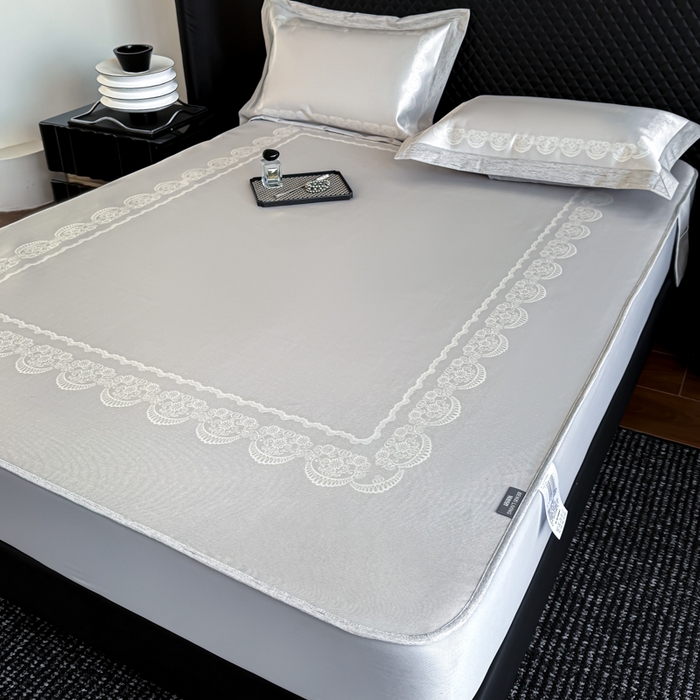 91家纺网 家纺一手货源 找家纺 本希2025春夏新款可水洗冰丝席花漾数码印花法式系列 依恋床笠