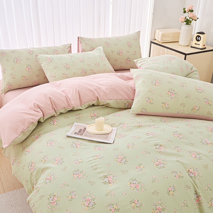 91家纺网 家纺一手货源 找家纺 蕾诺家纺 2025新款直播新款A类有氧提花云纱棉圆角吊边工艺四件套学生三件套 晴天