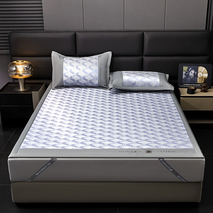 91家纺网 家纺一手货源 找家纺 全季家居 2025新款5A抗菌3D立体冰柔凉感冰丝席 菱形-天蓝 床席款