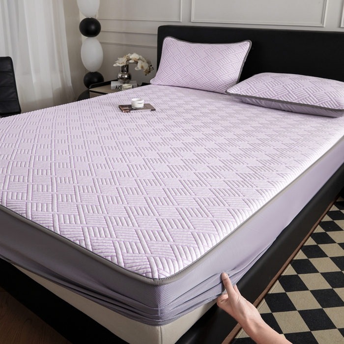 91家纺网 家纺一手货源 找家纺 2025新款韩国外贸爆款加厚PE中分子凉感豆豆软席 时空紫-床笠款