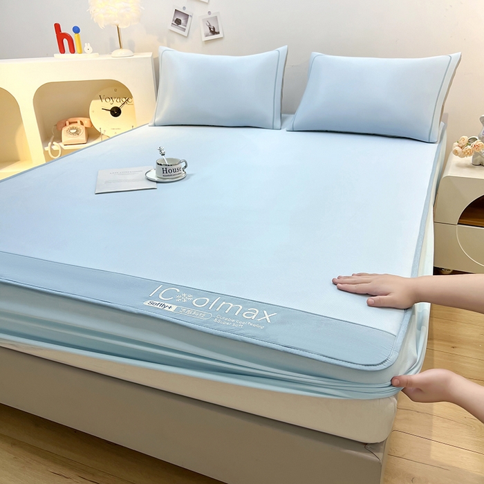 91家纺网 家纺一手货源 找家纺 全季家居 2025新款5A抗菌ICE系列凉感冰丝席 天蓝 床笠款