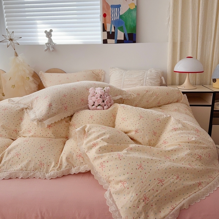 91家纺网 家纺一手货源 找家纺 于果 2025新款全棉双层纱花边款 奶油派