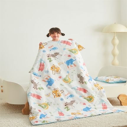 91家纺网 家纺一手货源 找家纺 艾佳宝贝 2025A类儿童全棉多功能单被套可拆式夏被四季被子 动物的世界