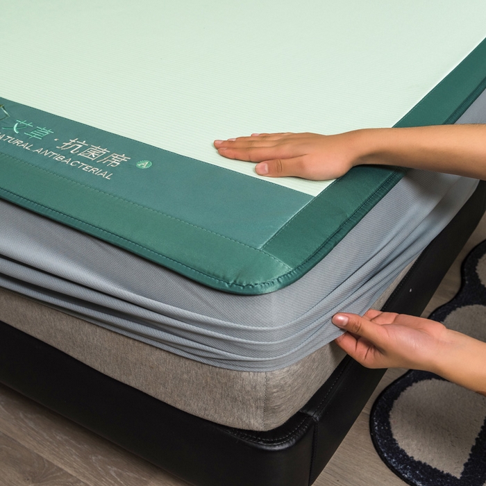 91家纺网 家纺一手货源 找家纺 全季家居 2025新款5A加厚加密艾草碳光席冰丝席 床笠-水绿