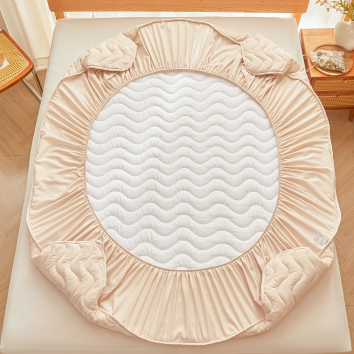 91家纺网 家纺一手货源 找家纺 初心家纺 2025新款原棉防水夹棉窗帘床护罩单件席梦思保护套防水床罩 卡其