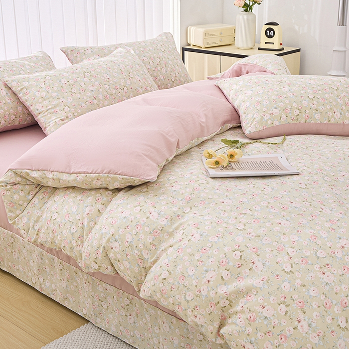 91家纺网 家纺一手货源 找家纺 蕾诺家纺 2025新款直播新款A类有氧提花云纱棉圆角吊边工艺四件套学生三件套 晚安生活