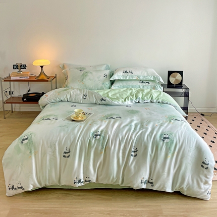 91家纺网 家纺一手货源 找家纺 棉生活家纺 2025新款天丝莱赛尔印花四件套 熊猫乐园