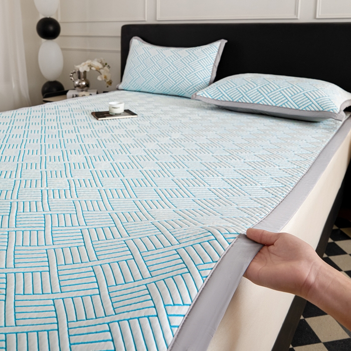 91家纺网 家纺一手货源 找家纺 2025新款韩国外贸爆款加厚PE中分子凉感豆豆软席 时空蓝-床席款