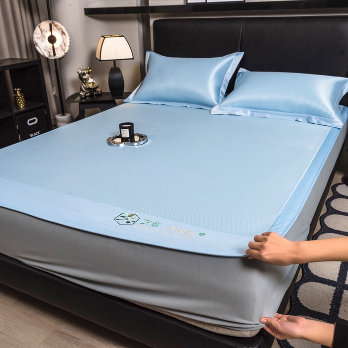 91家纺网 家纺一手货源 找家纺 全季家居 2025新款5A加厚加密艾草碳光席冰丝席 床笠-雾蓝