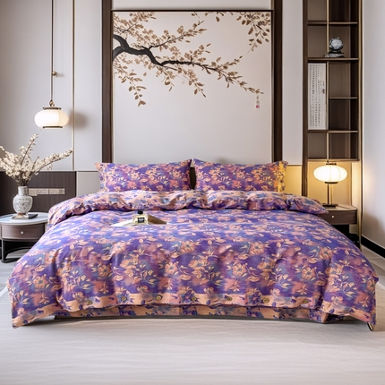 91家纺网 家纺一手货源 找家纺 （总）鲁爱 2025新款全棉色织双层纱纽扣款四件套