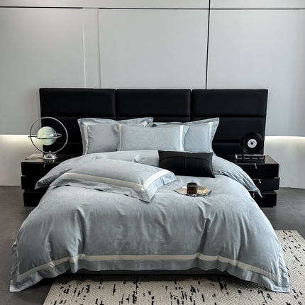 91家纺网 家纺一手货源 找家纺 （总）花时间 2025新款A类长绒棉纯棉高精密提花四件套-静谧-蓝