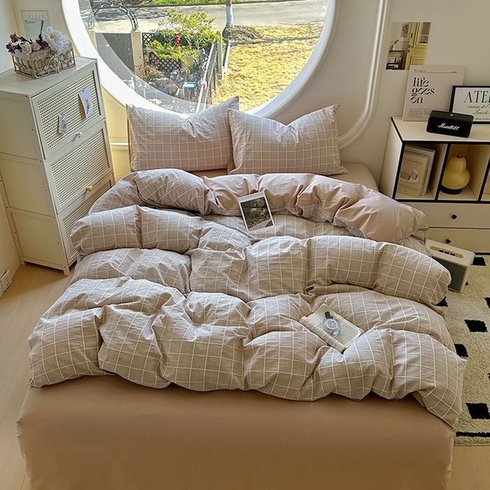 91家纺网 家纺一手货源 找家纺 田野 2025新款全棉水洗棉提花锦绣系列四件套 锦绣-卡其