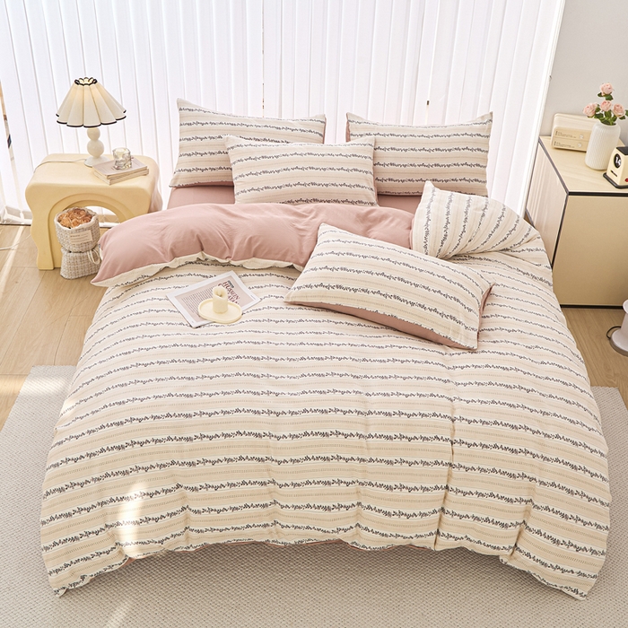 91家纺网 家纺一手货源 找家纺 蕾诺家纺 2025新款直播新款A类有氧提花云纱棉圆角吊边工艺四件套学生三件套 摩卡