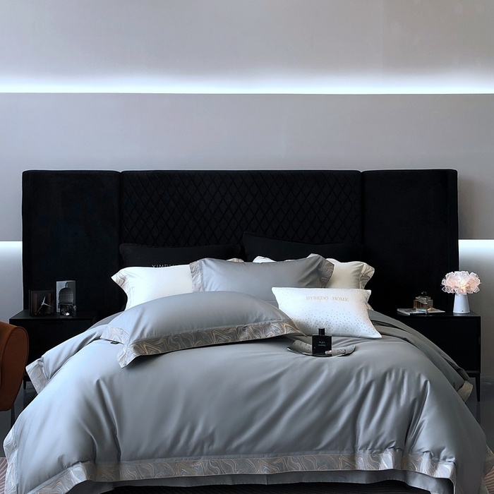 91家纺网 家纺一手货源 找家纺 馨蕊家居 2025新款100s高奢典藏简约全棉系列四件套-棉水漾 水漾-高级灰