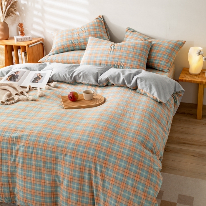 91家纺网 家纺一手货源 找家纺 2025新款A类色织水洗棉单被套 芳华绿