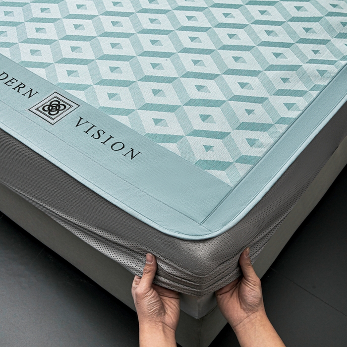 91家纺网 家纺一手货源 找家纺 全季家居 2025新款5A抗菌3D立体冰柔凉感冰丝席 格调-水绿 床笠款