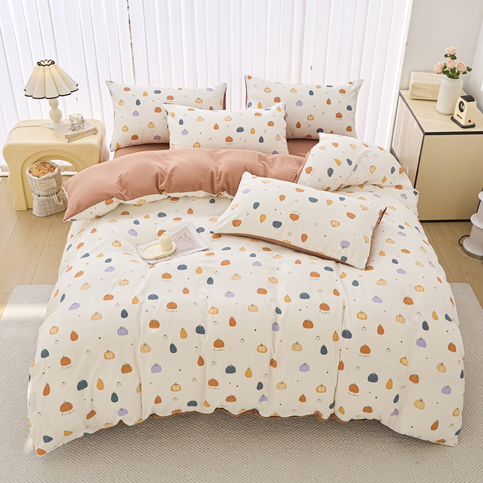 91家纺网 家纺一手货源 找家纺 蕾诺家纺 2025新款直播新款A类有氧提花云纱棉圆角吊边工艺四件套学生三件套 小南瓜