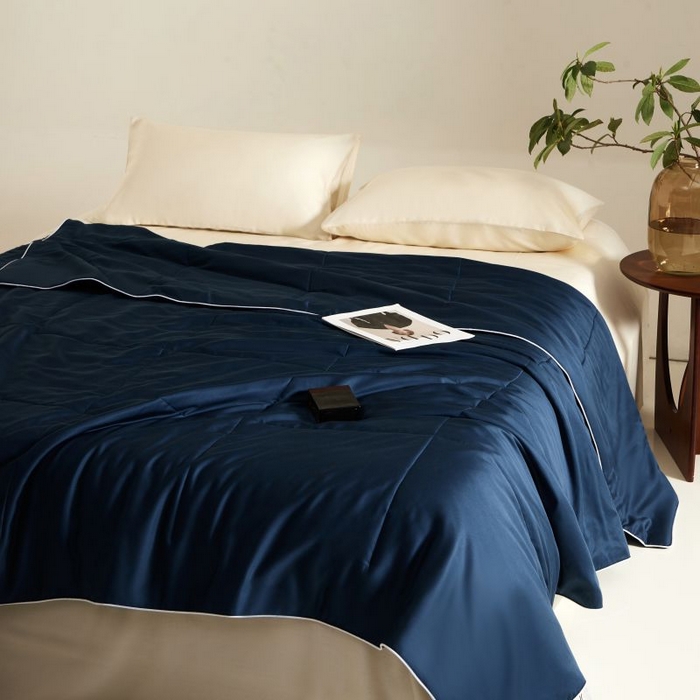 91家纺网 家纺一手货源 找家纺 朵美 2025新款60支天丝纯色夏被被子被芯 深蓝灰