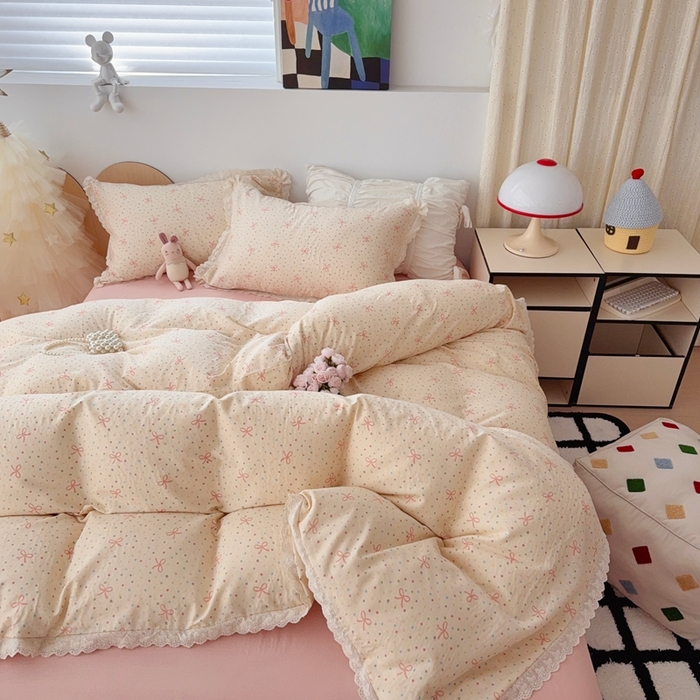 91家纺网 家纺一手货源 找家纺 于果 2025新款全棉双层纱花边款 奶油派